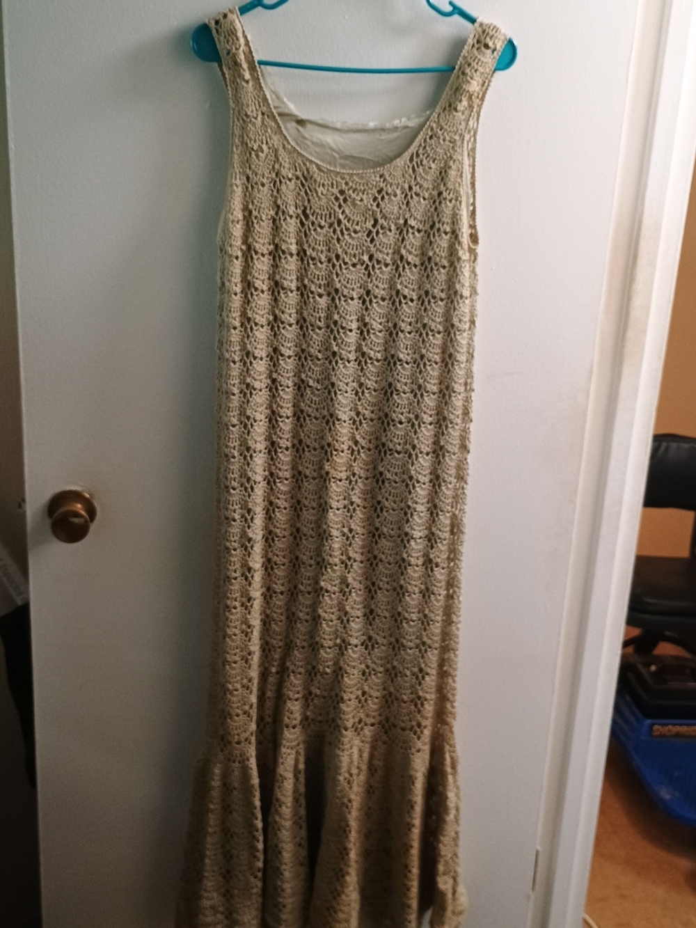 Women’s Beige Crochet Maxi Dress - Sleeveless With Jacket